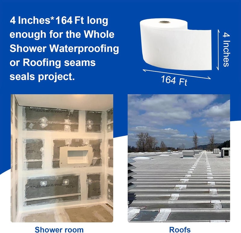 Yaxtida 2 Pack 4 Inches x 164 Feet Waterproofing Membrane Anti Fracture Fabric, Reinforcing Water Barrier Drywall Mesh Tape, Liquid Waterproof Membrane Fiberglass Tape for Shower Wall,Seam - Image 2